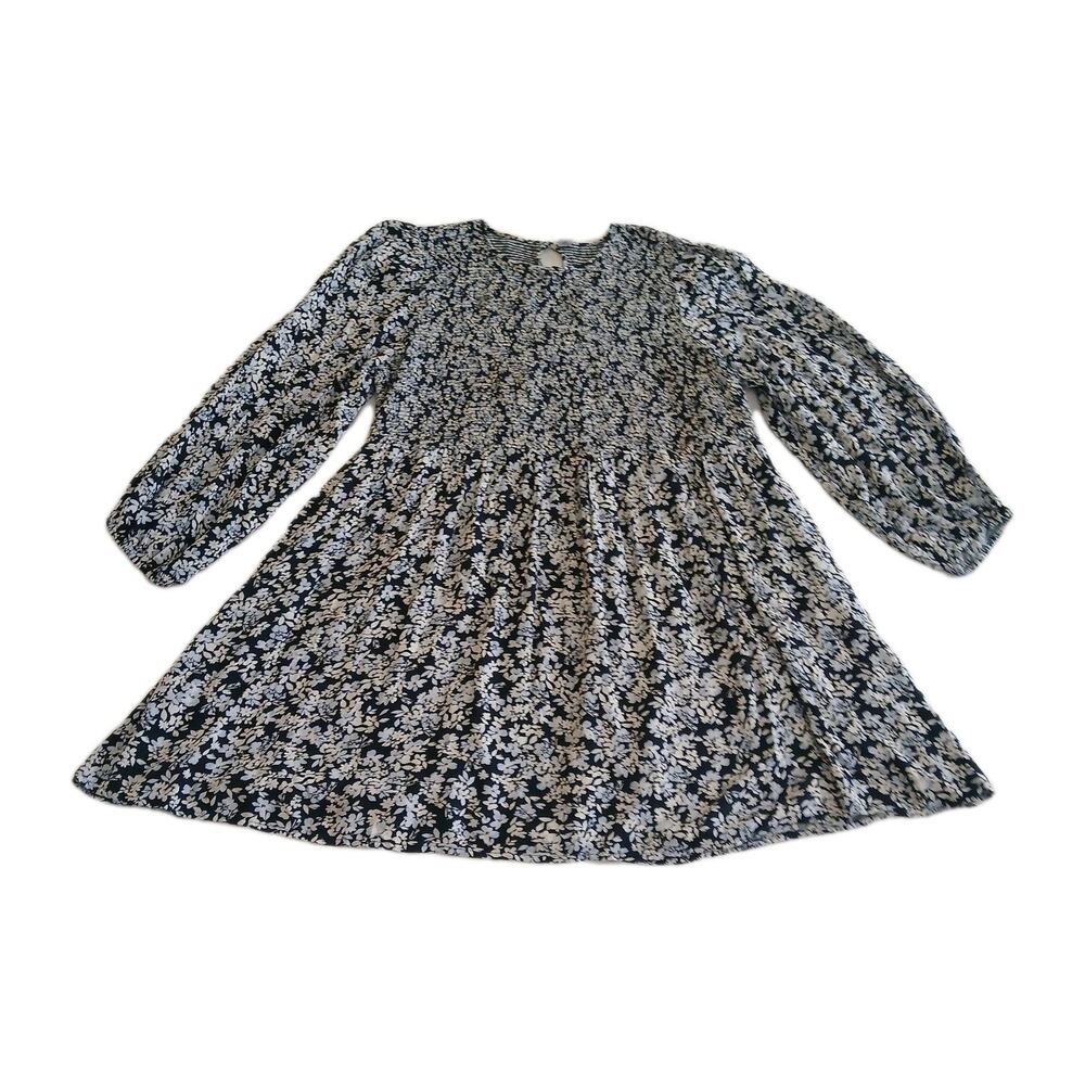 Old Navy Dress Womens 2X Blue Floral Smocked Fit Flare Cottagecore Peasant NWT